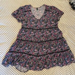 90s babydoll black floral dress